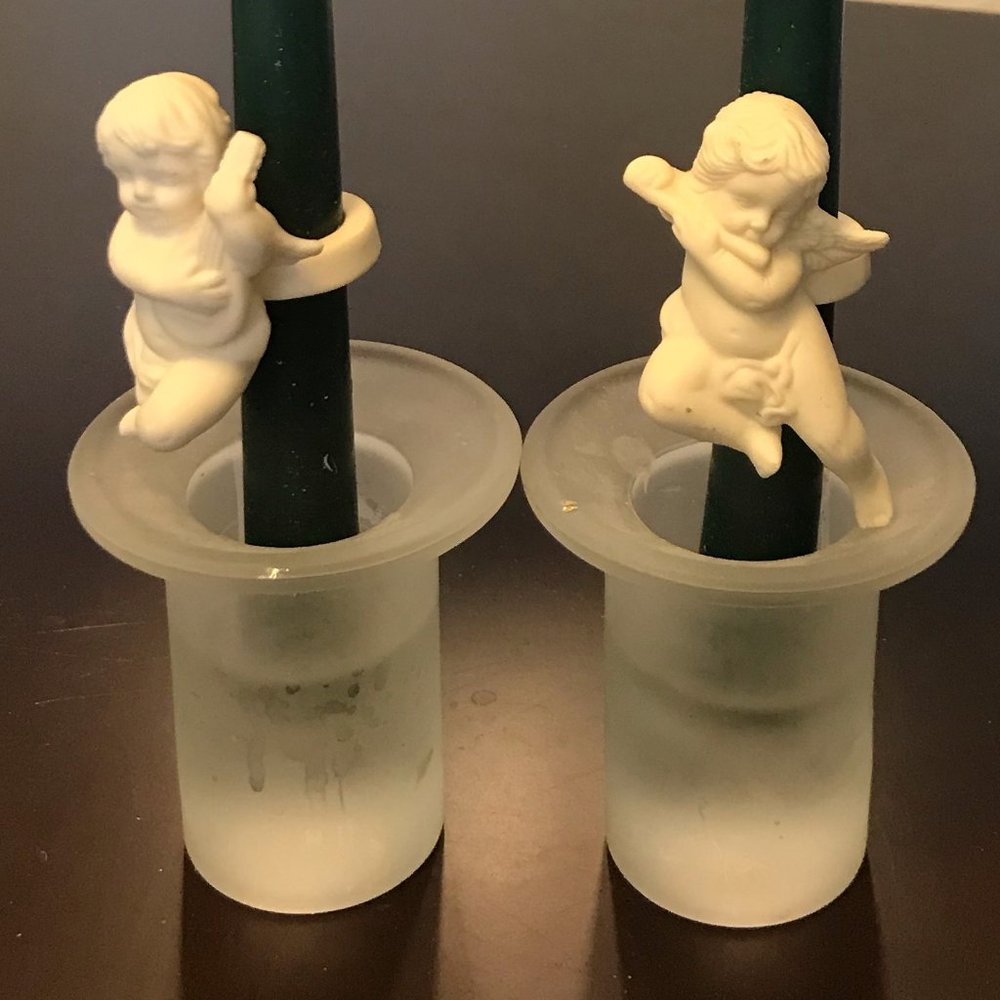 Ceramic Angel Candle toppers and glass candle holders